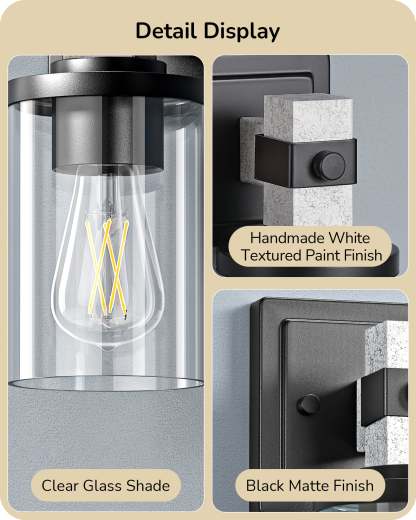 EDISHINE Set of 2 Wall Sconces, 1-Light Wall Mount Lamp, White Textured Finish-HHVL02L-B2B