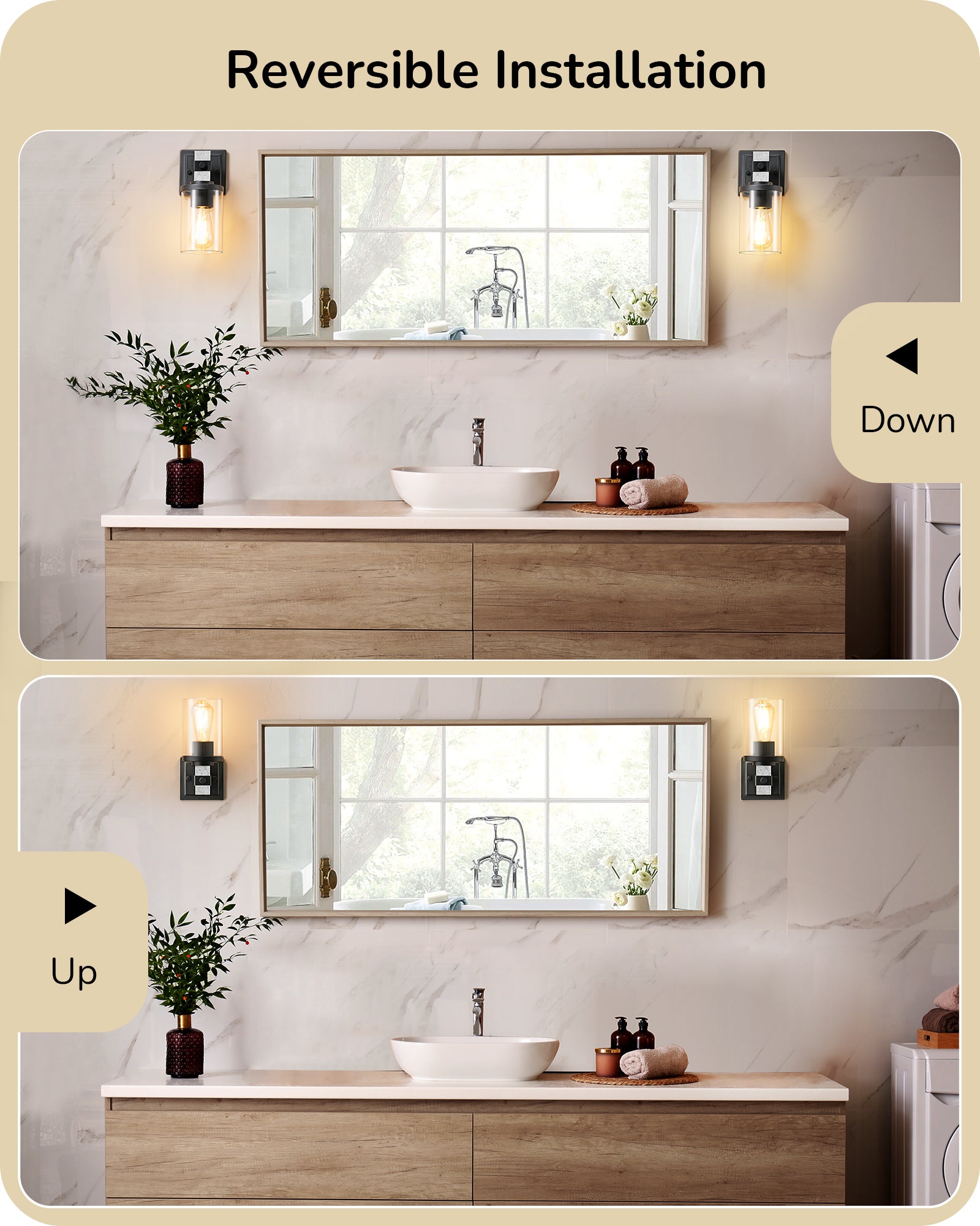EDISHINE Set of 2 Wall Sconces, 1-Light Wall Mount Lamp, White Textured Finish-HHVL02L-B2B