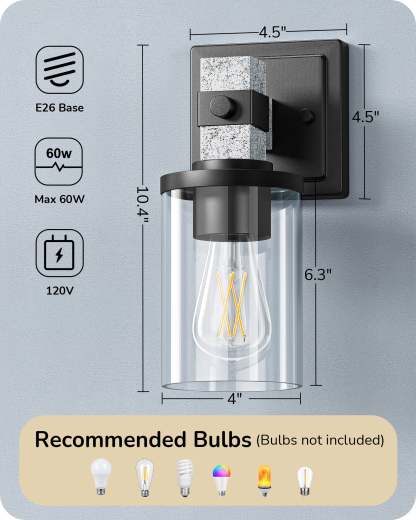 EDISHINE Set of 2 Wall Sconces, 1-Light Wall Mount Lamp, White Textured Finish-HHVL02L-B2B