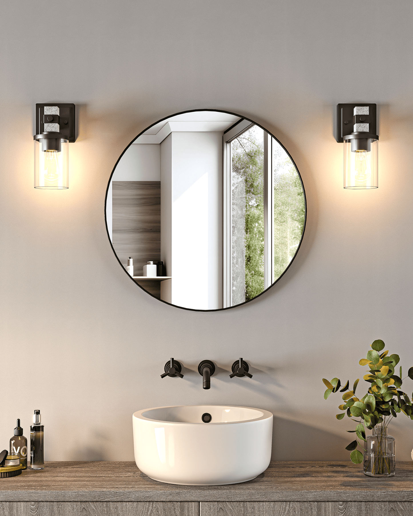 EDISHINE Set of 2 Wall Sconces, 1-Light Wall Mount Lamp,White Textured Finish-HHVL02L