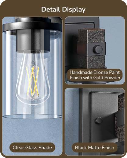 EDISHINE Set of 2 Wall Sconces, 1-Light Wall Mount Lamp,Bronze Finish-HHVL02M