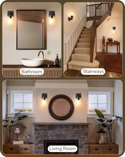 EDISHINE Set of 2 Wall Sconces, 1-Light Wall Mount Lamp,Bronze Finish-HHVL02M