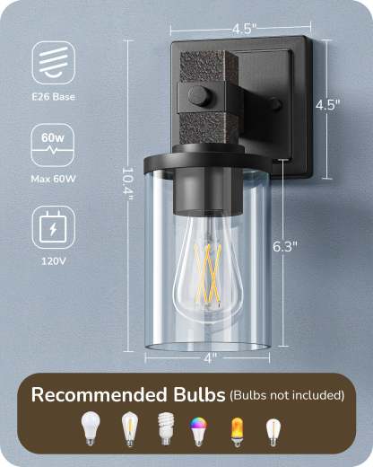 EDISHINE Set of 2 Wall Sconces, 1-Light Wall Mount Lamp,Bronze Finish-HHVL02M