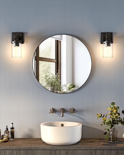 EDISHINE Set of 2 Wall Sconces, 1-Light Wall Mount Lamp,Bronze Finish-HHVL02M