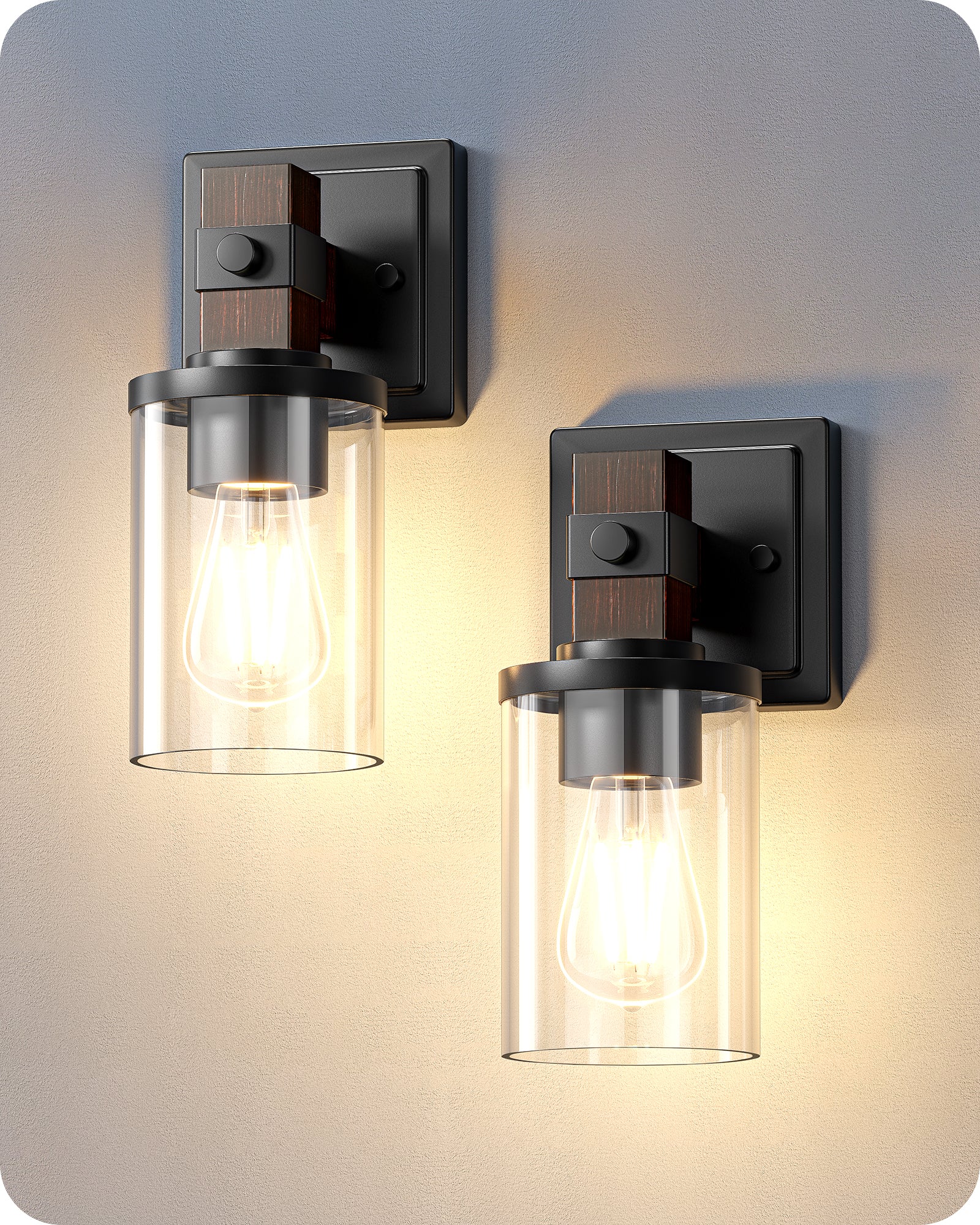 EDISHINE Set of 2 Wall Sconces, 1-Light Wall Mount Lamp,Dark Brown Wood Grain Paint-HHVL02N