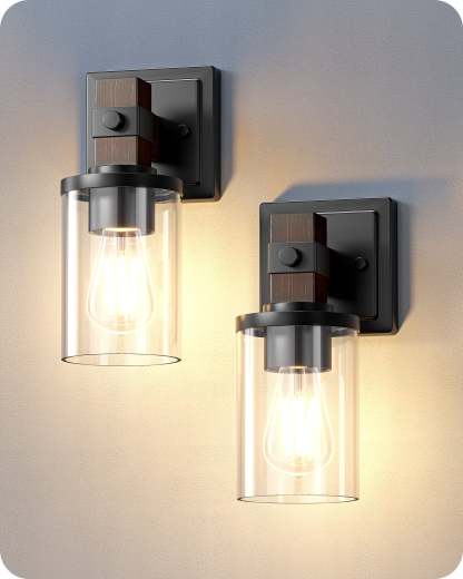 EDISHINE Set of 2 Wall Sconces, 1-Light Wall Mount Lamp,Dark Brown Wood Grain Paint-HHVL02N