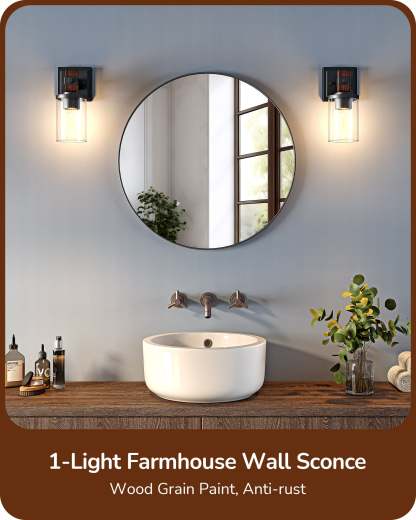 EDISHINE Set of 2 Wall Sconces, 1-Light Wall Mount Lamp,Dark Brown Wood Grain Paint-HHVL02N