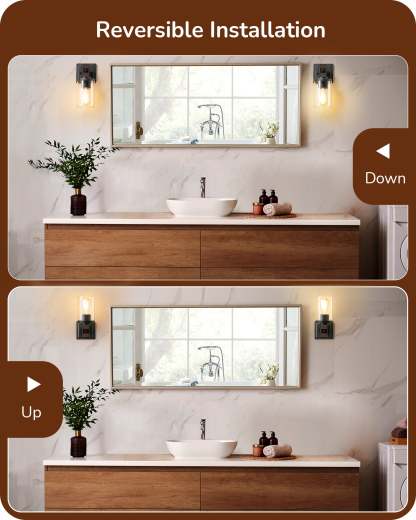 EDISHINE Set of 2 Wall Sconces, 1-Light Wall Mount Lamp,Dark Brown Wood Grain Paint-HHVL02N