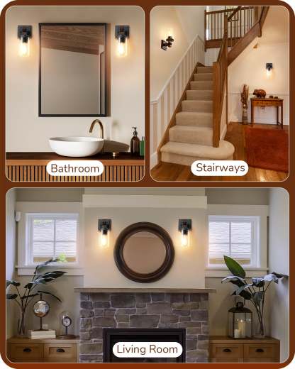 EDISHINE Set of 2 Wall Sconces, 1-Light Wall Mount Lamp,Dark Brown Wood Grain Paint-HHVL02N