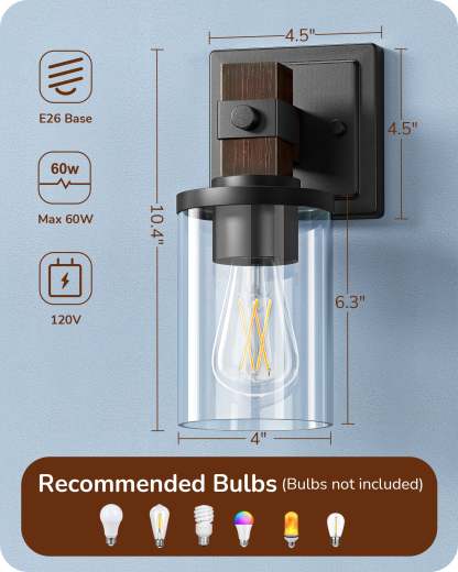 EDISHINE Set of 2 Wall Sconces, 1-Light Wall Mount Lamp,Dark Brown Wood Grain Paint-HHVL02N