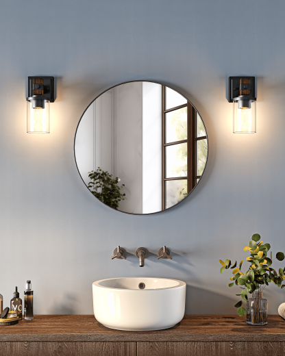 EDISHINE Set of 2 Wall Sconces, 1-Light Wall Mount Lamp,Dark Brown Wood Grain Paint-HHVL02N