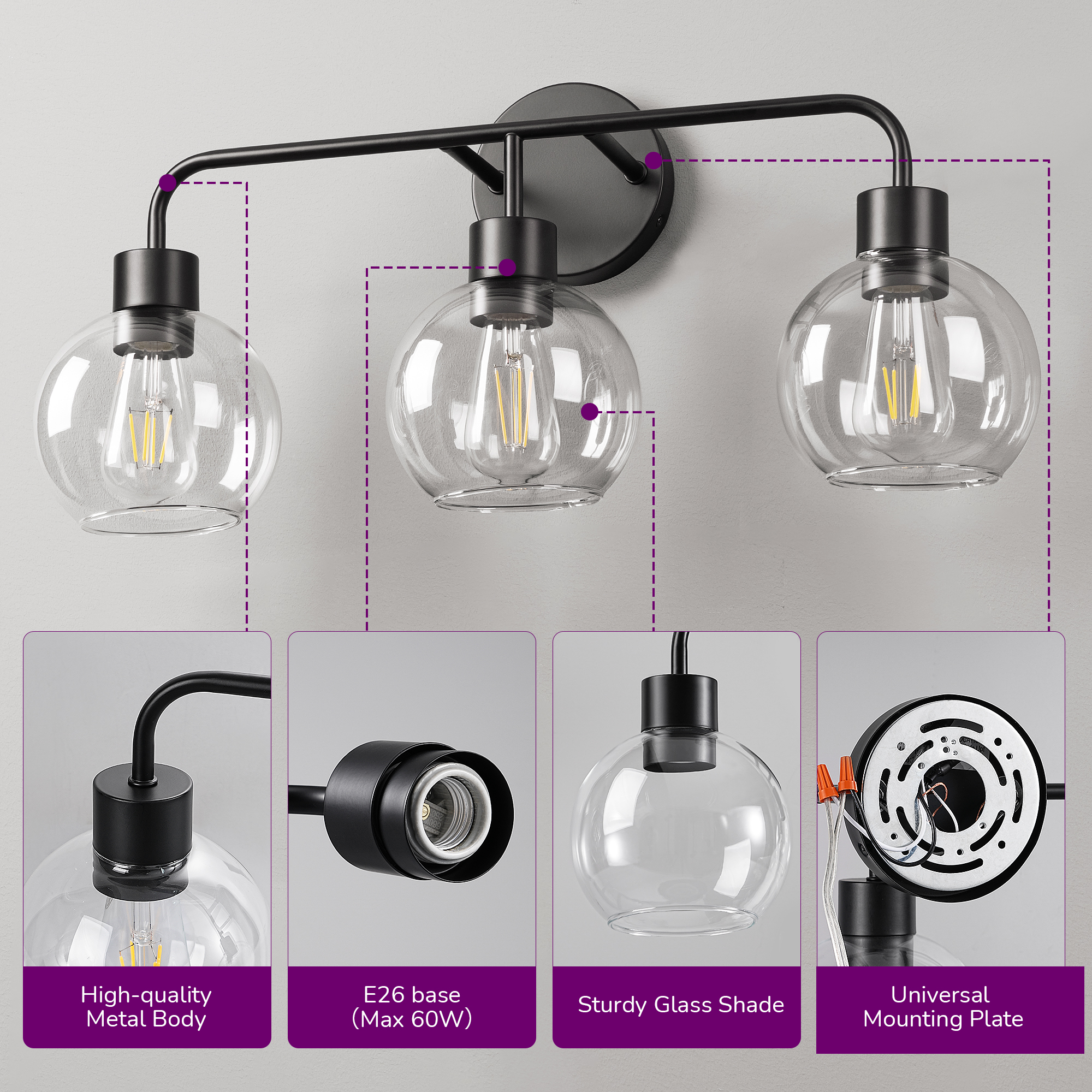 EDISHINE Light Dimmable Vanity Light-HHVL03D