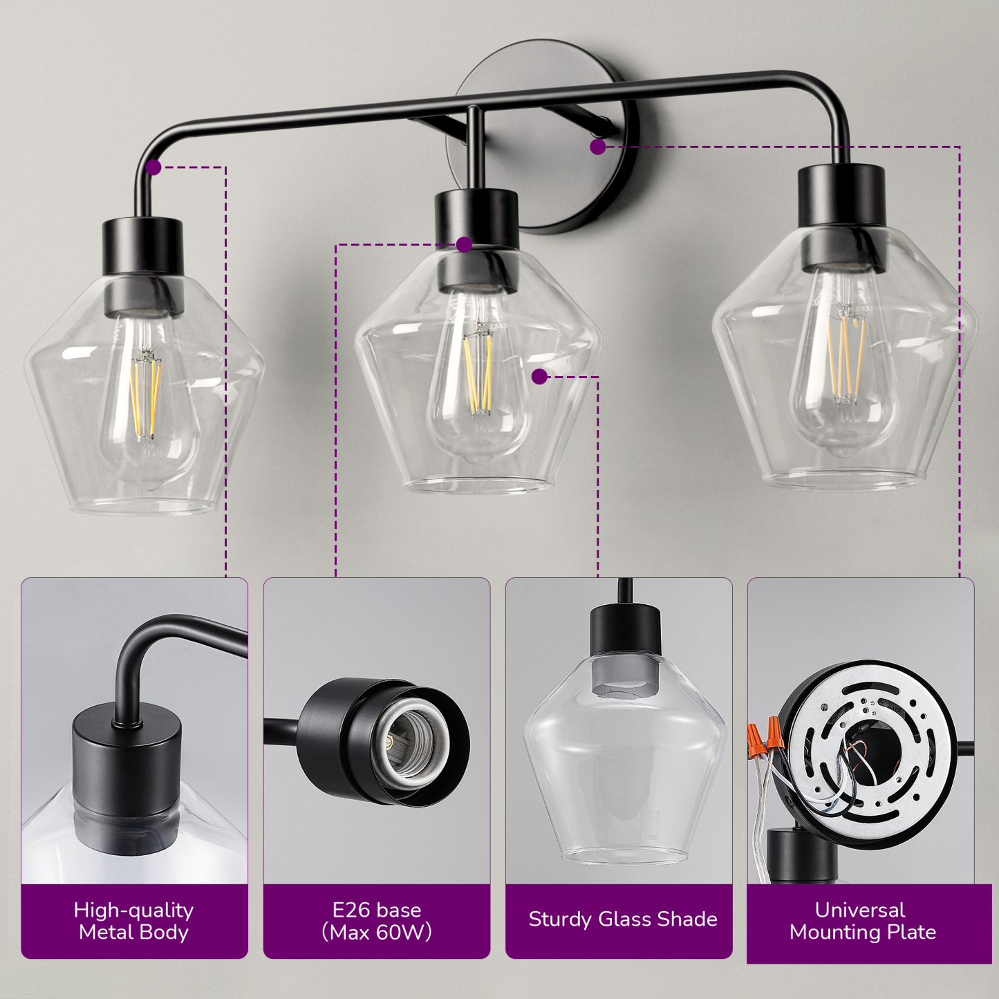 EDISHINE Light Dimmable Vanity Light-HHVL03F