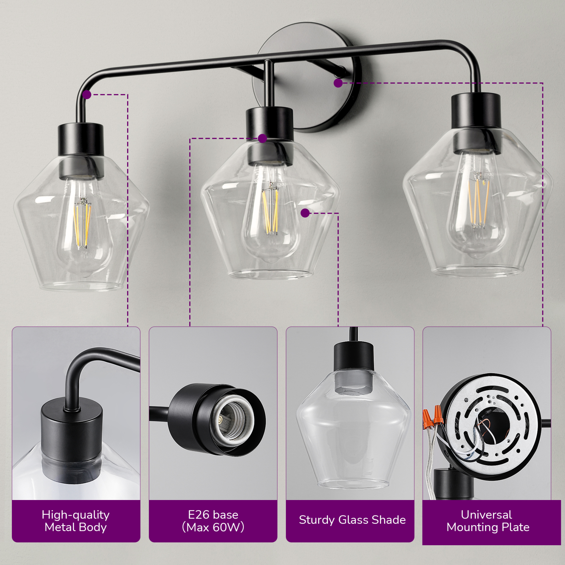 EDISHINE Light Dimmable Vanity Light-HHVL03F