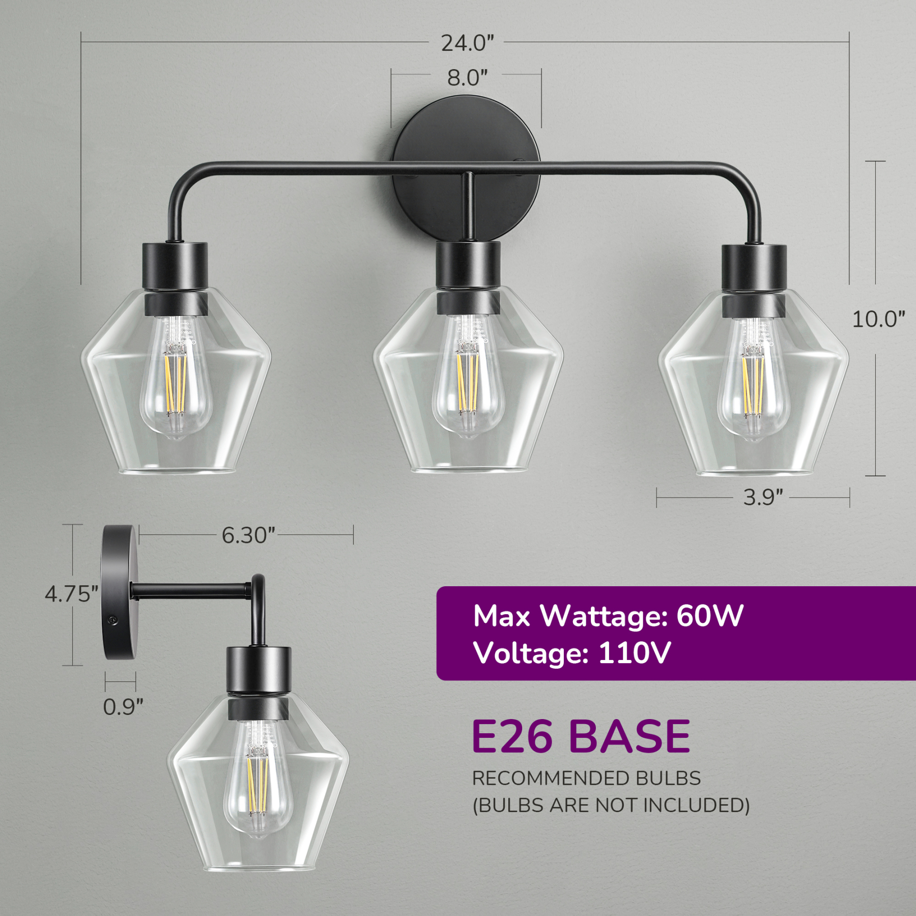 EDISHINE Light Dimmable Vanity Light-HHVL03F