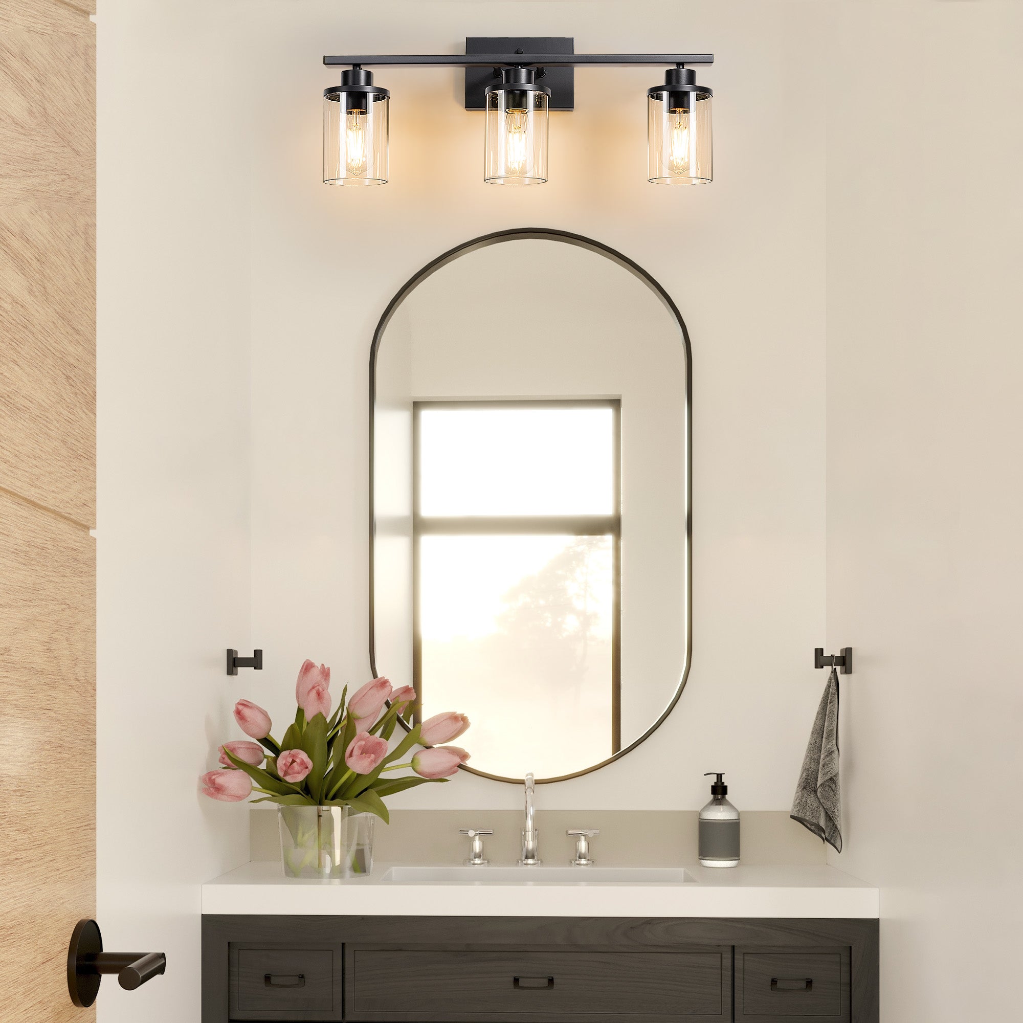 EDISHINE 3-Light Dimmable Vanity Light, Matte Black-HHVL04F