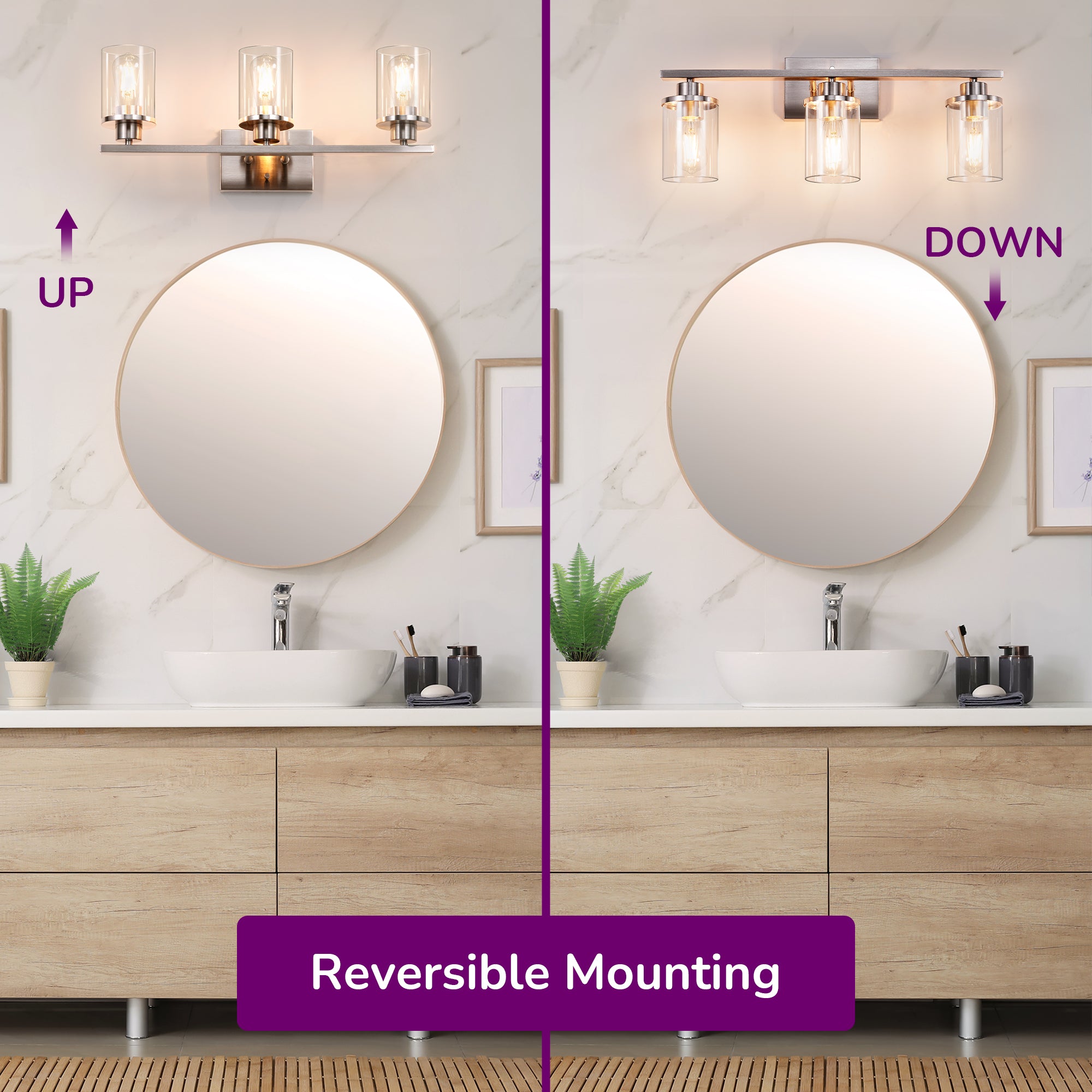 EDISHINE 3-Light Dimmable Vanity Light, Brushed Nickel-HHVL04G