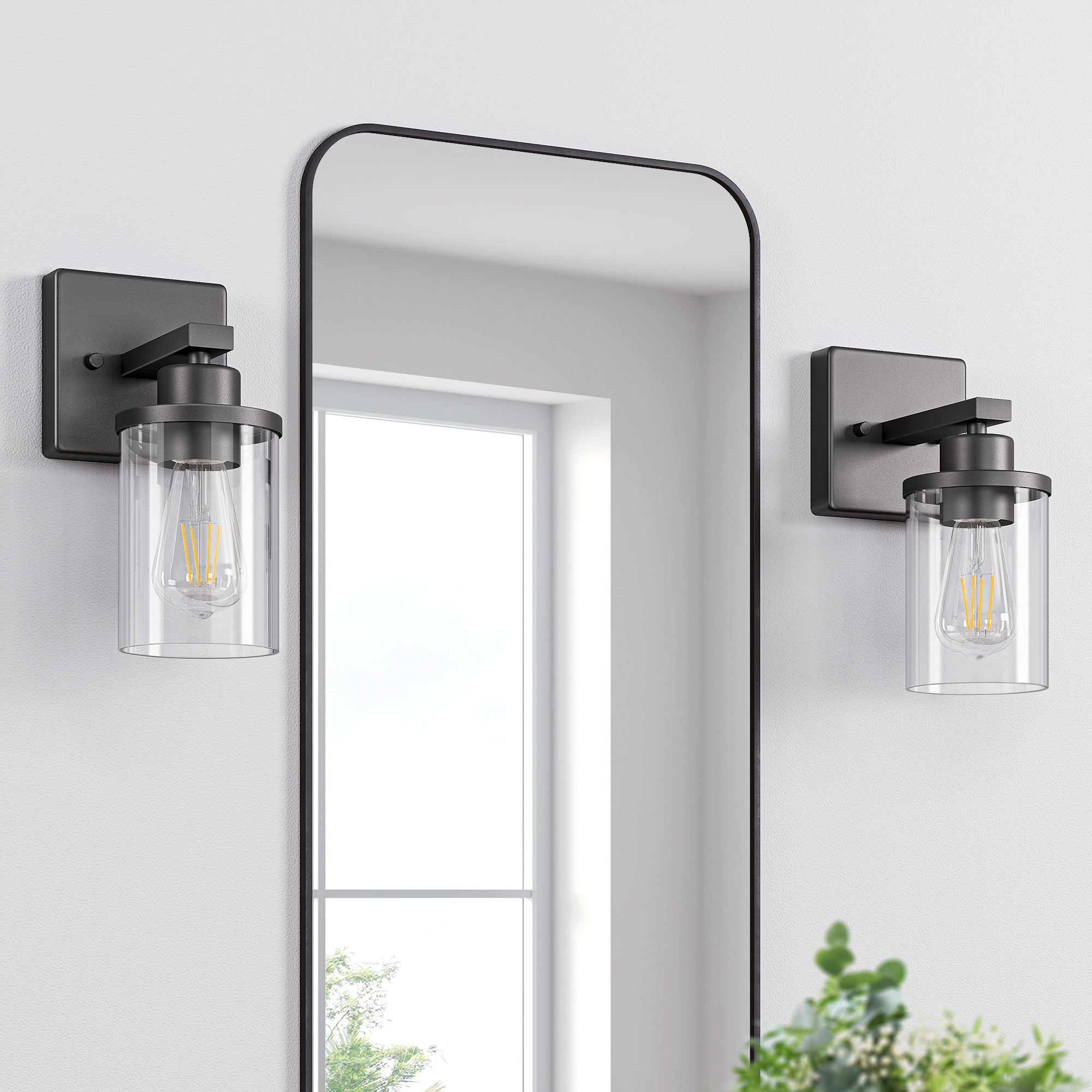 EDISHINE Dimmable Bath Sconce With Glass Shade (Set of 2)-HHVL04K