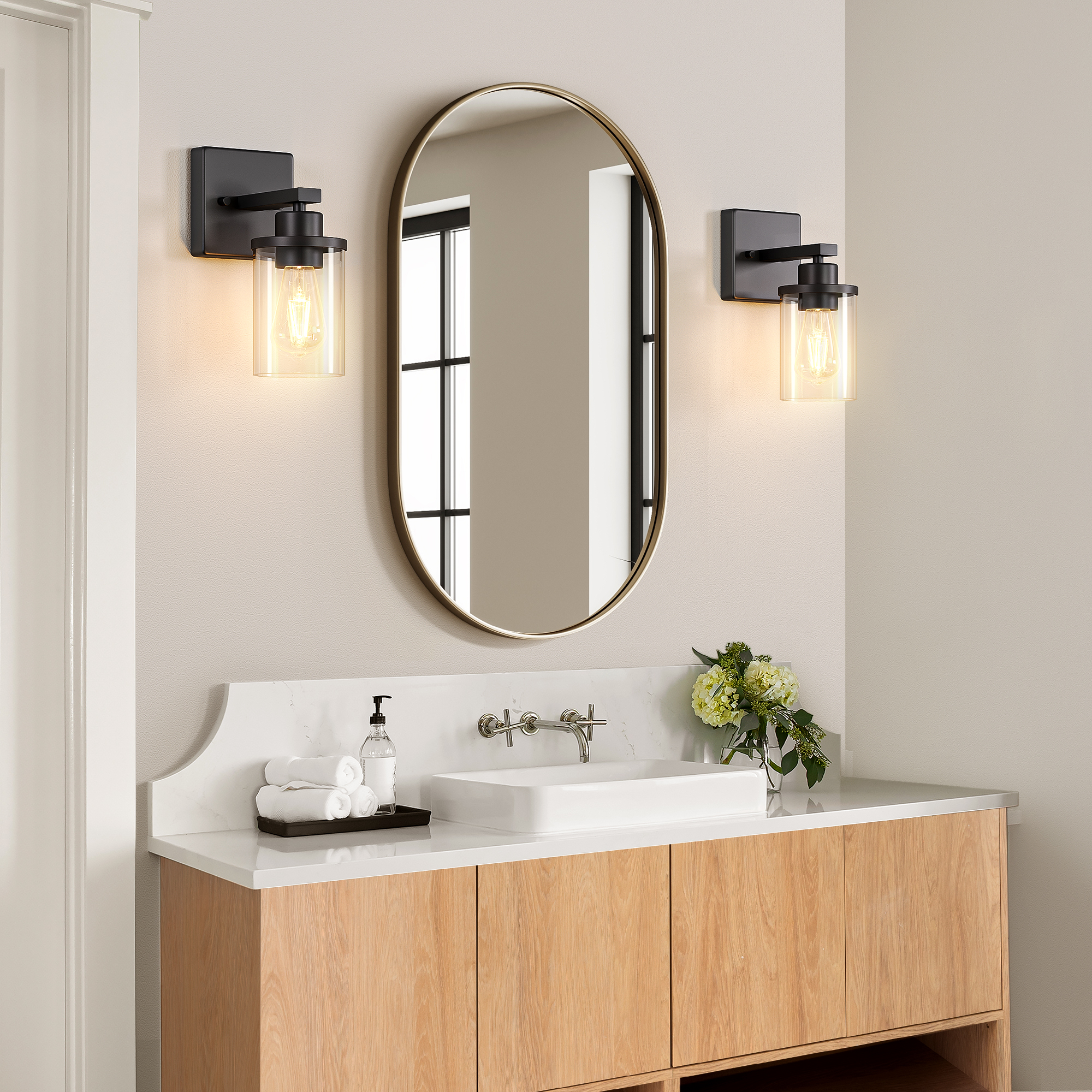 EDISHINE Dimmable Bath Sconce With Glass Shade (Set of 2)-HHVL04K