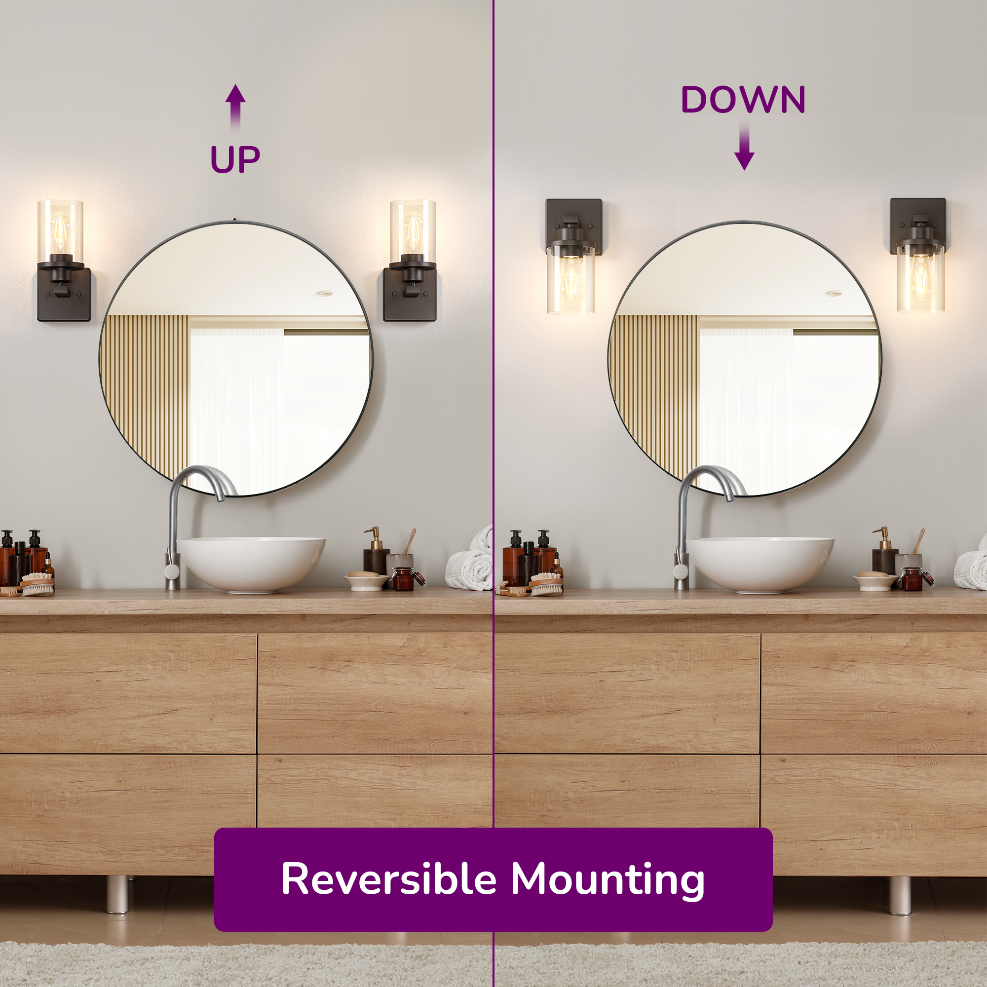 EDISHINE Dimmable Bath Sconce With Glass Shade (Set of 2)-HHVL04K