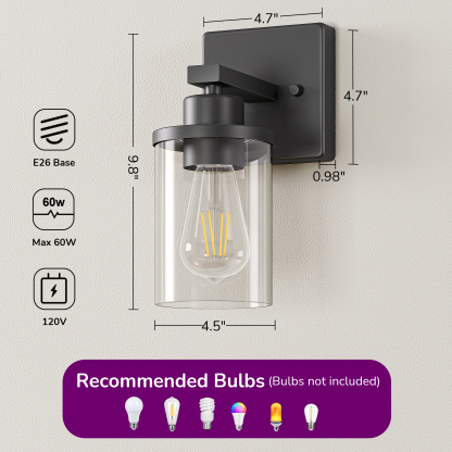 EDISHINE Dimmable Bath Sconce With Glass Shade (Set of 2)-HHVL04K