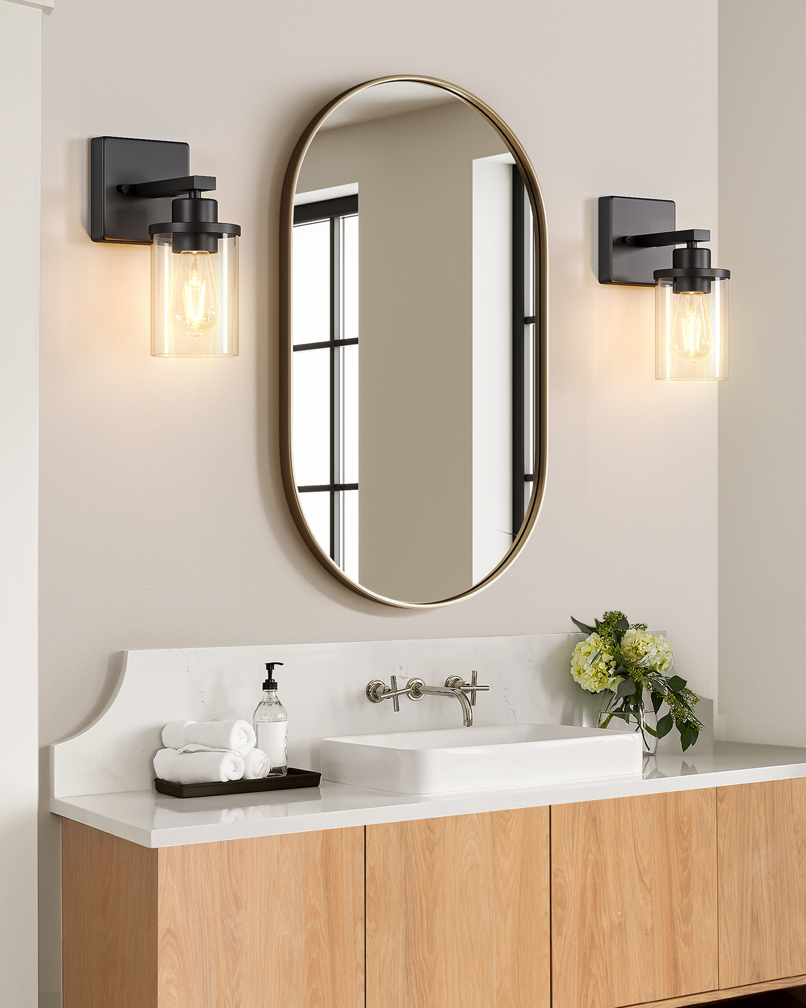 EDISHINE Dimmable Bath Sconce With Glass Shade (Set of 2)-HHVL04K