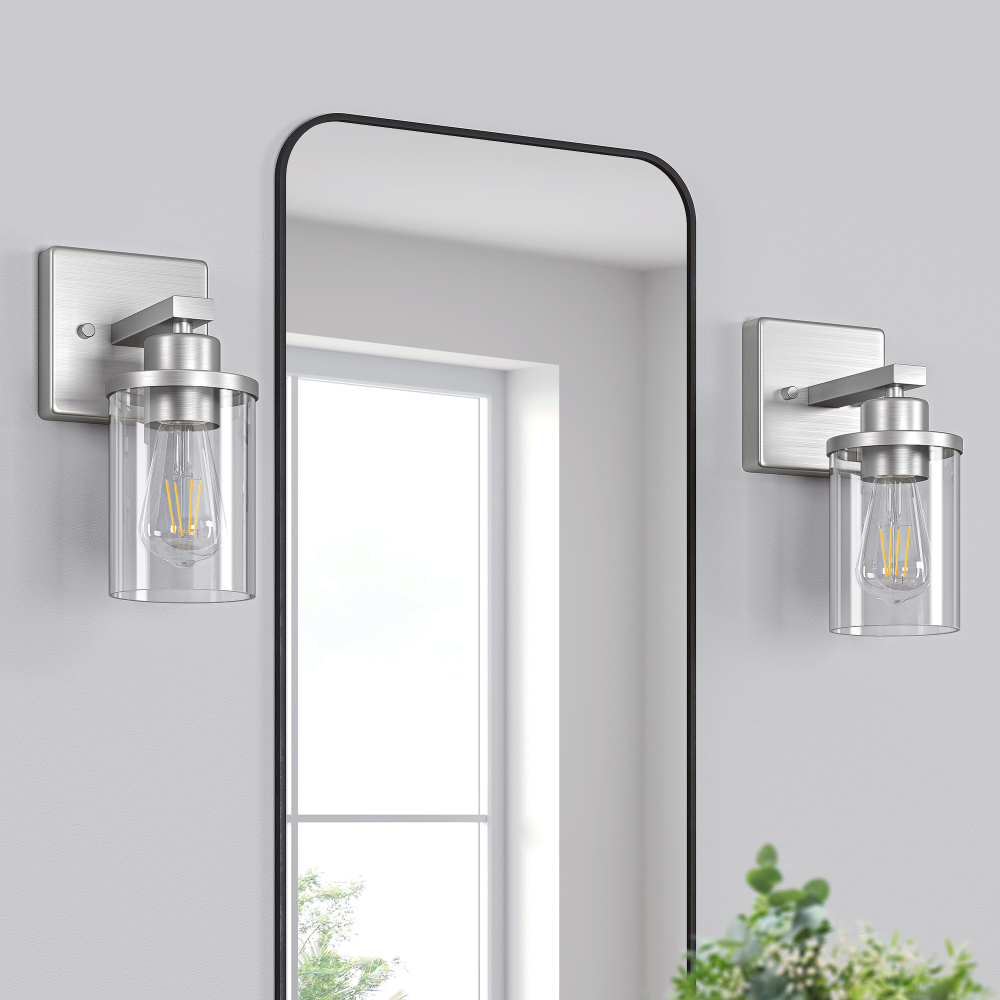 EDISHINE Dimmable Bath Sconce With Glass Shade (Set of 2)-HHVL04L