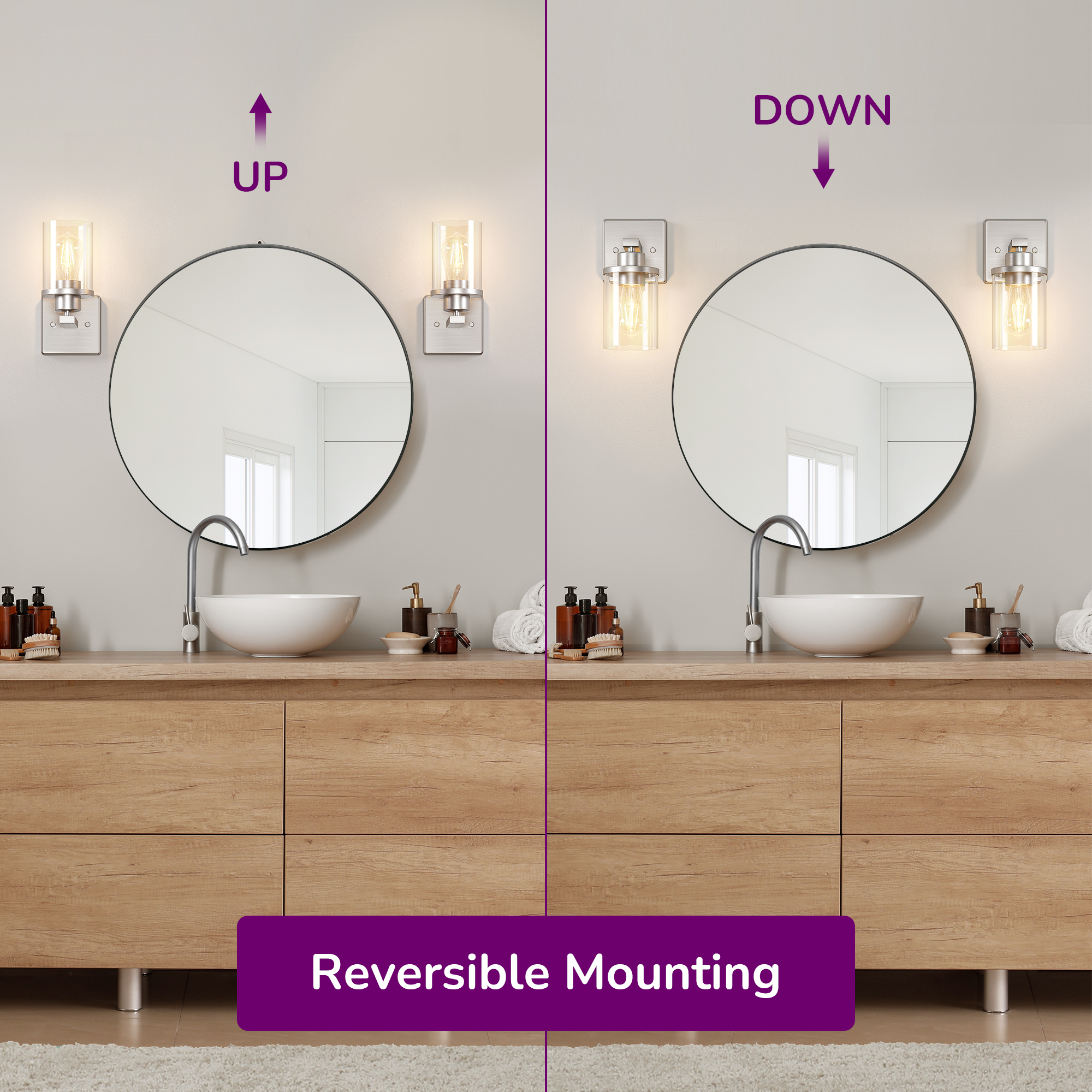 EDISHINE Dimmable Bath Sconce With Glass Shade (Set of 2)-HHVL04L