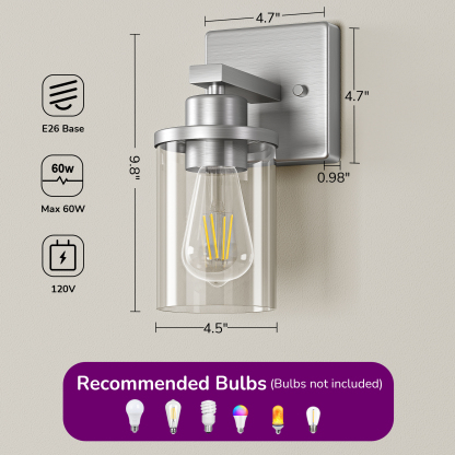 EDISHINE Dimmable Bath Sconce With Glass Shade (Set of 2)-HHVL04L