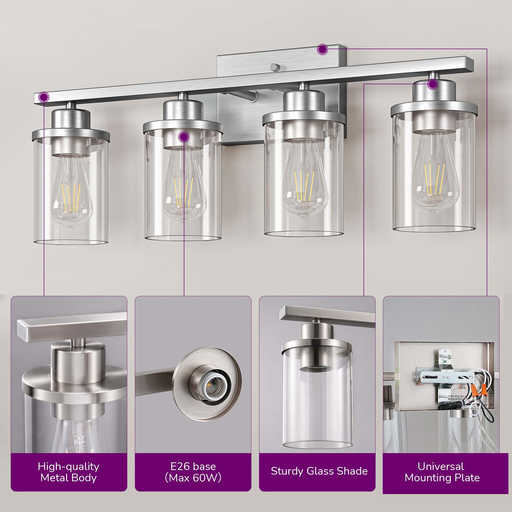 EDISHINE Light Dimmable Vanity Light-HHVL04N