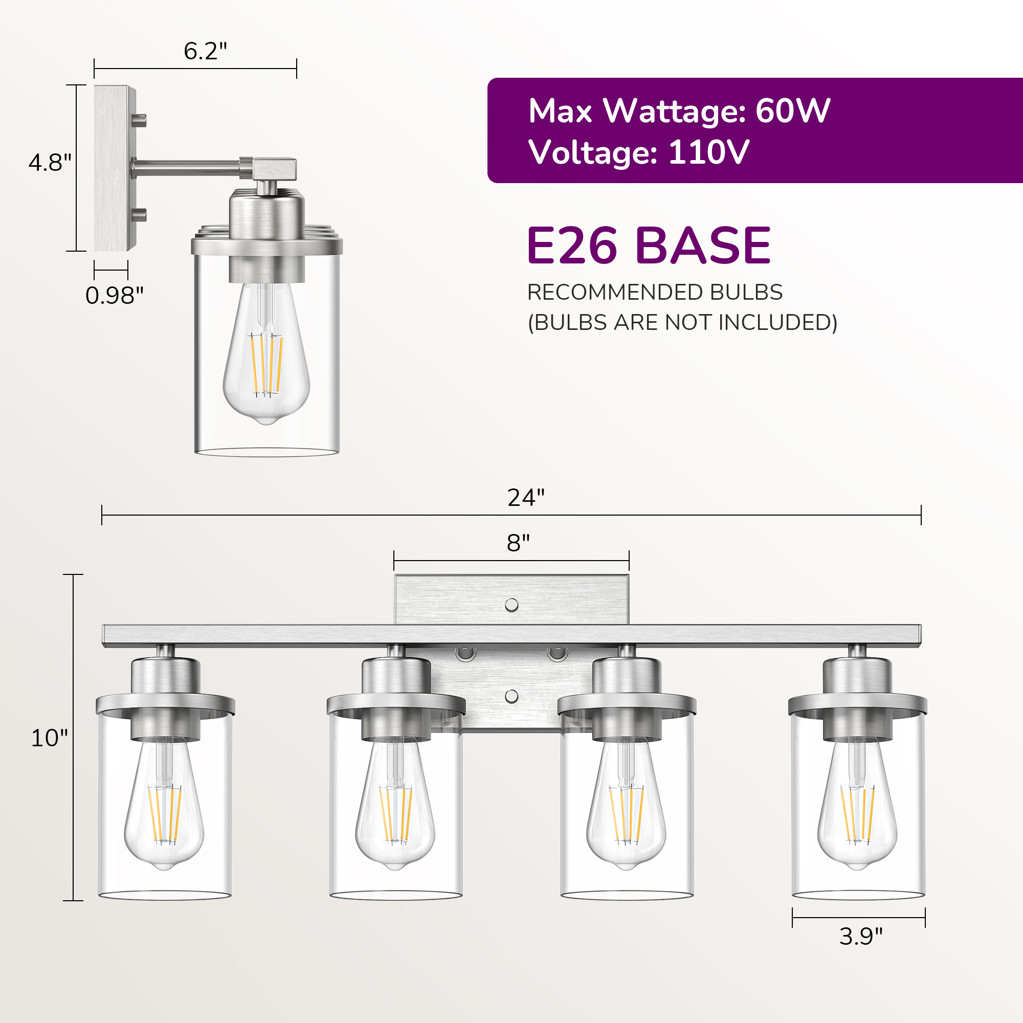 EDISHINE Light Dimmable Vanity Light-HHVL04N