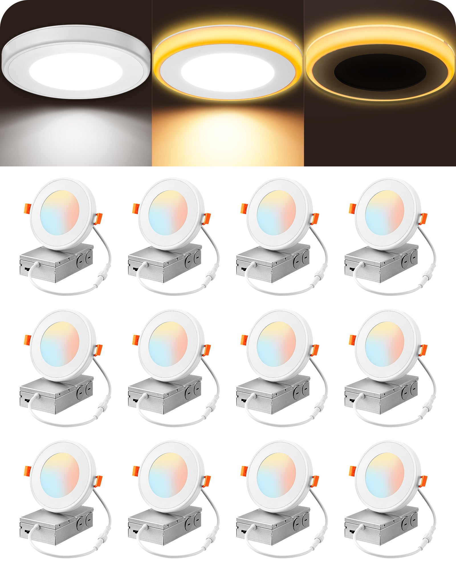 EDISHINE Dimmable 12 Pack Recessed Lighting 4 Inch with Night Light-HJRL04B