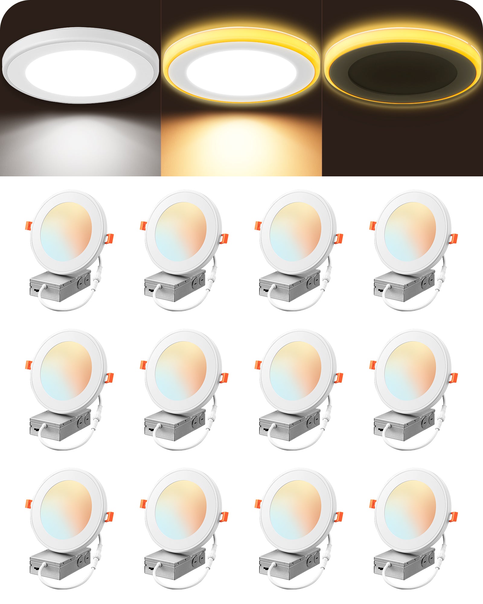EDISHINE Dimmable 12 Pack Recessed Lighting 6 Inch with Night Light-HJRL06B