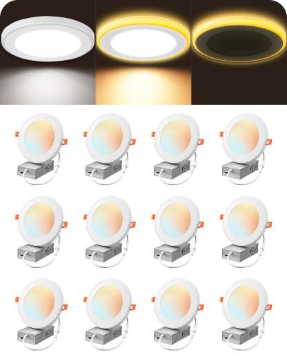 EDISHINE Dimmable 12 Pack Recessed Lighting 6 Inch with Night Light-HJRL06B