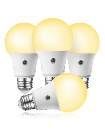EDISHINE Dusk to Dawn Light Bulbs, 2700K Warm White Glow, 9W(60W Equivalent), E26 Base (4 Pack)-HLBA19J-B2B