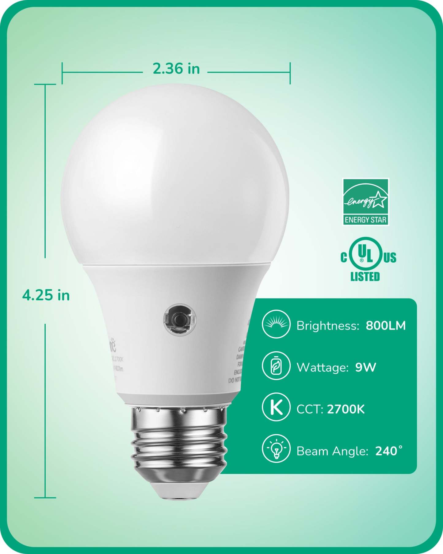EDISHINE Dusk to Dawn Light Bulbs, 2700K Warm White Glow, 9W(60W Equivalent), E26 Base (4 Pack)-HLBA19J-B2B
