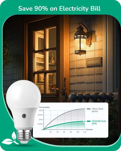 EDISHINE Dusk to Dawn Light Bulbs, 2700K Warm White Glow, 9W(60W Equivalent), E26 Base (4 Pack)-HLBA19J-B2B