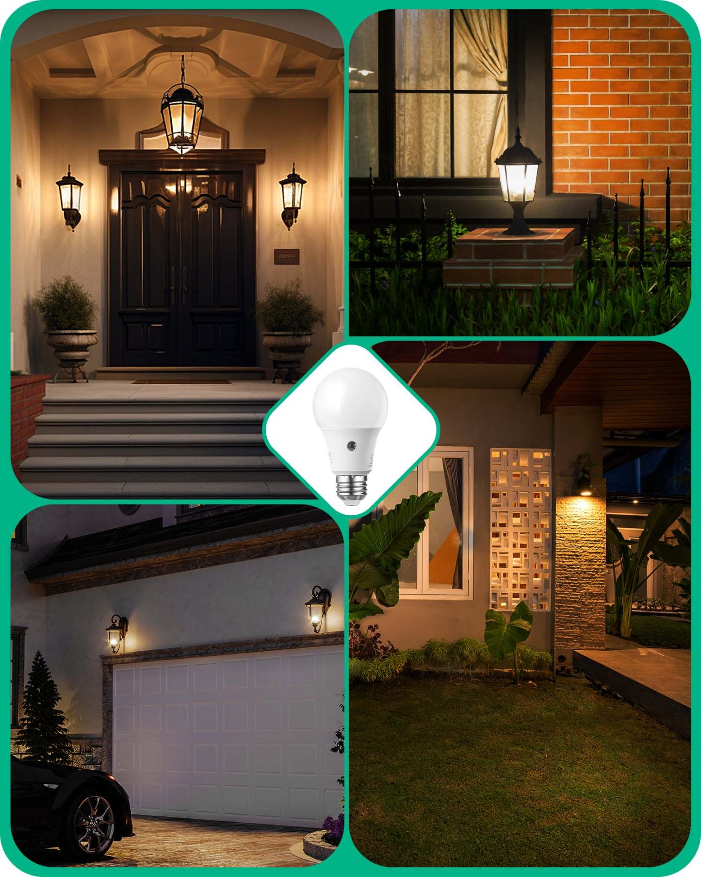 EDISHINE Dusk to Dawn Light Bulbs, 2700K Warm White Glow, 9W(60W Equivalent), E26 Base (4 Pack)-HLBA19J-B2B