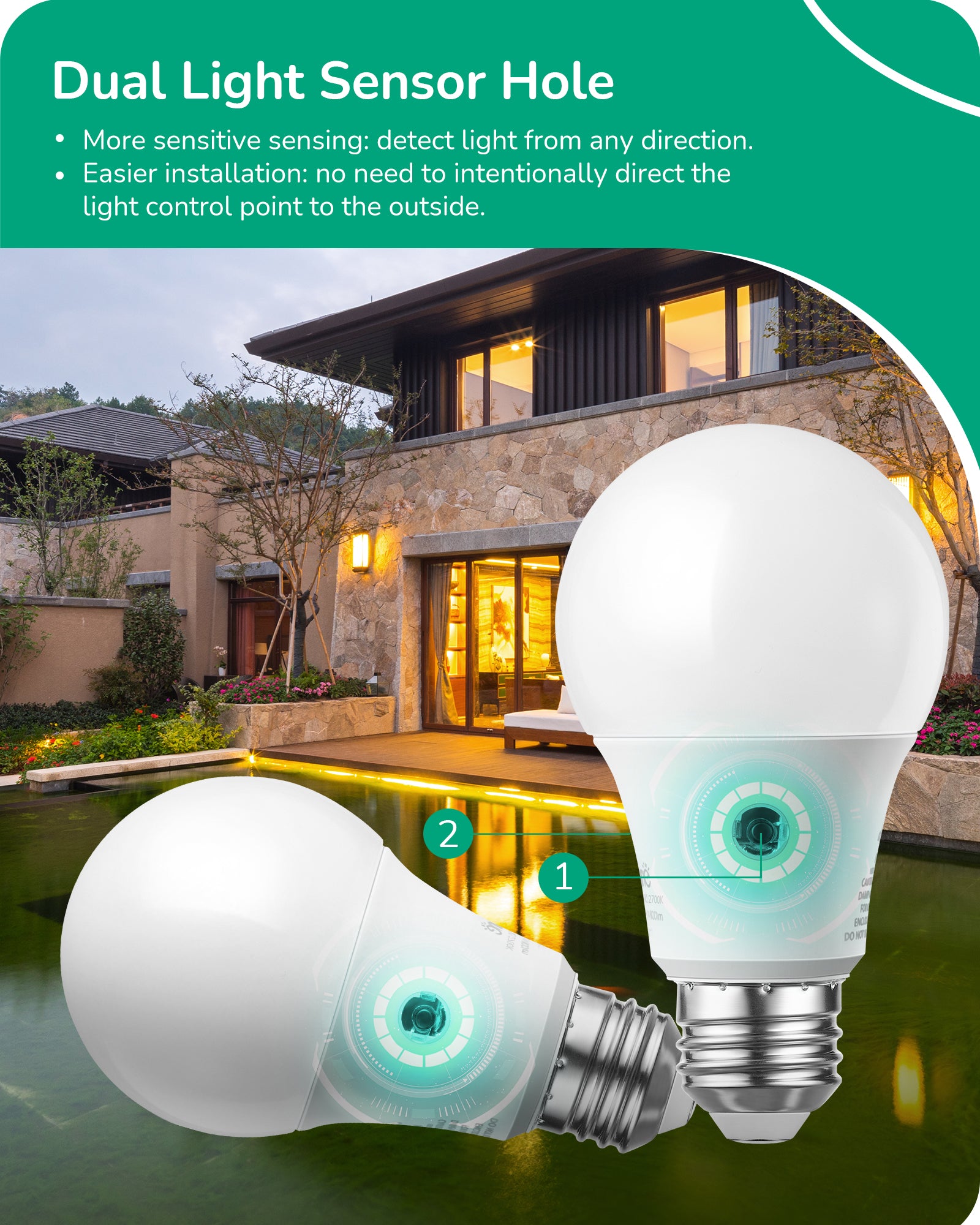 EDISHINE Dusk to Dawn Light Bulbs, 2700K Warm White Glow, 9W(60W Equivalent), E26 Base (4 Pack)-HLBA19J-B2B