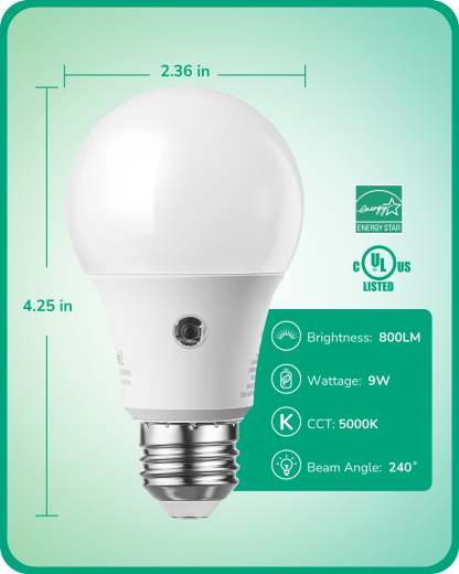 EDISHINE Dusk to Dawn 9W (60W Equivalent) A19 Non-Dimmable Light Bulb (4 Pack)-HLBA19K-B2B