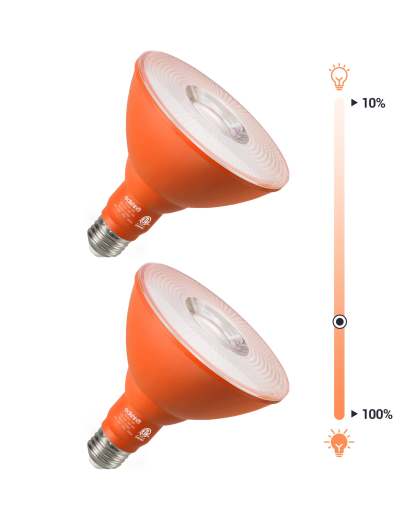 EDISHINE 18W Dimmable Orange Flood Light Bulb (2 Pack)-HLBP38C