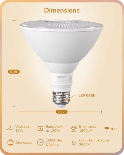 EDISHINE 3000K Warm Light 1800LM LED PAR38 Dimmable Flood Light Outdoor Bulb 4 Pack, 18W (120W Equivalent)-HLBP38H