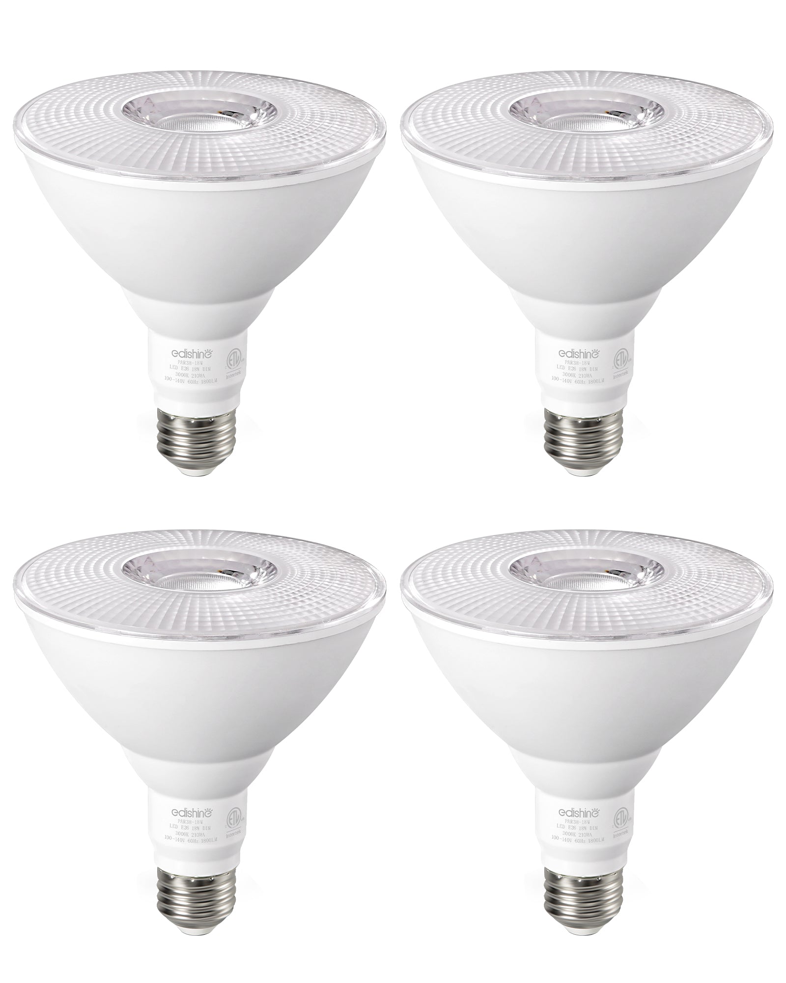 EDISHINE 3000K Warm Light 1800LM LED PAR38 Dimmable Flood Light Outdoor Bulb 4 Pack, 18W (120W Equivalent)-HLBP38H