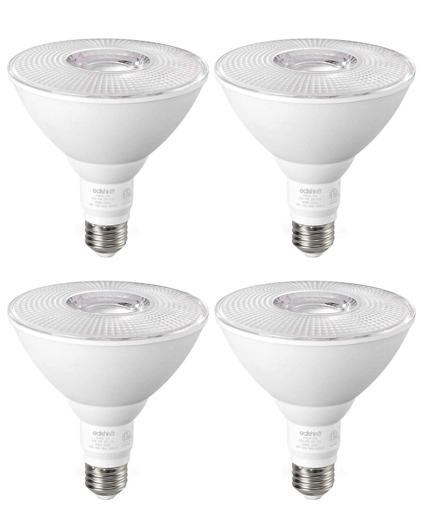 EDISHINE 5000K Daylight 1800LM LED PAR38 Dimmable Flood Light Outdoor Bulb 4 Pack, 18W (120W Equivalent)-HLBP38J