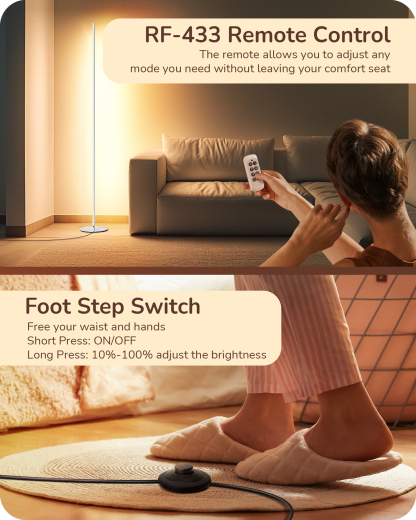 EDISHINE 57.5” Dimmable LED Corner Floor Lamp with Remote-HLFL02N