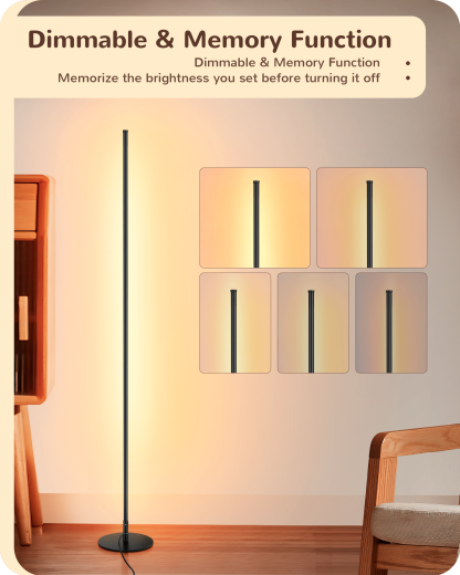 EDISHINE 57.5" Dimmable  Black LED Corner Floor Lamp, 7 Color Temperature-HLFL02P