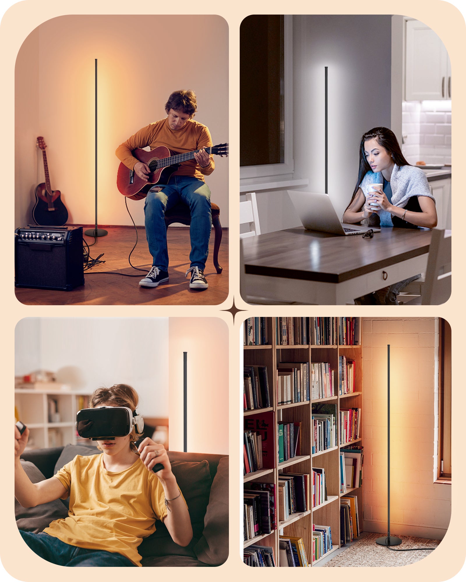 EDISHINE 57.5" Dimmable  Black LED Corner Floor Lamp, 7 Color Temperature-HLFL02P