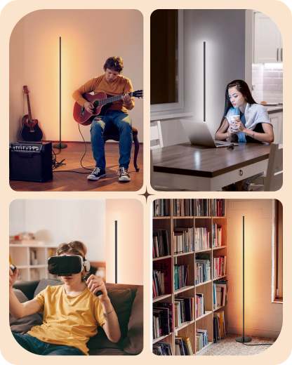 EDISHINE 57.5" Dimmable  Black LED Corner Floor Lamp, 7 Color Temperature-HLFL02P