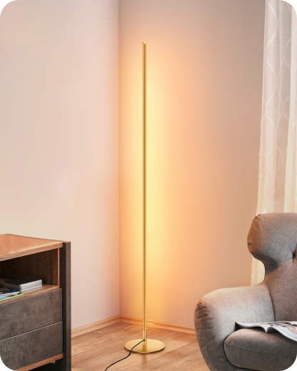 EDISHINE 57.5" Dimmable  Gold LED Corner Floor Lamp, 7 Color Temperature-F1HLFL02Q