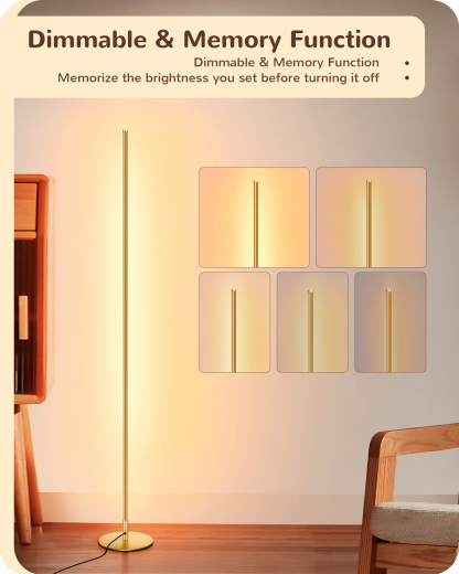 EDISHINE 57.5" Dimmable  Gold LED Corner Floor Lamp, 7 Color Temperature-F1HLFL02Q